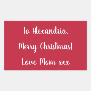 Pegatina Rectangular Feliciz Navidad sencillo de Mamá Rojo y Blanco