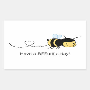 Pegatina Rectangular Feliz Abeja, un hermoso día