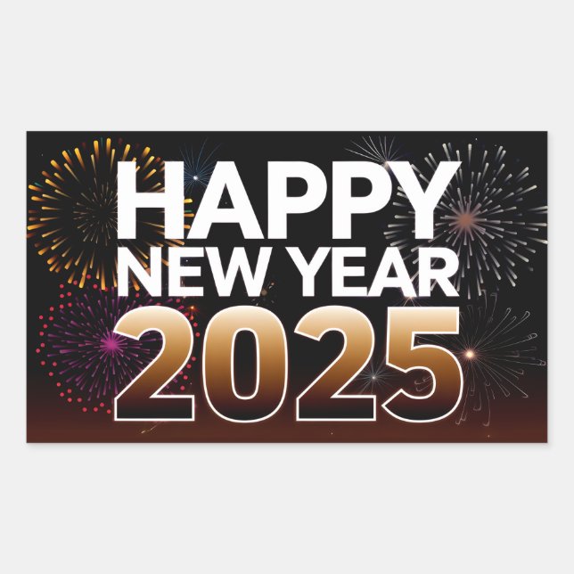 Pegatina Rectangular Feliz Año Nuevo 2025 (Anverso)