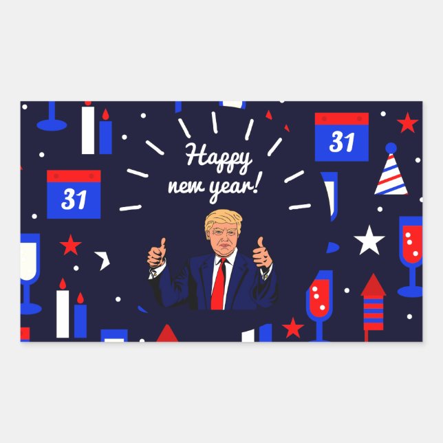 Pegatina Rectangular feliz año nuevo donald trump (Anverso)