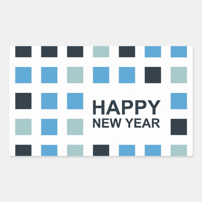 Pegatina Rectangular feliz año nuevo (mod cuadrados) (Anverso)
