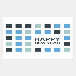 Pegatina Rectangular feliz año nuevo (mod cuadrados)