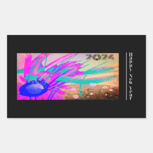 Pegatina Rectangular Feliz Año Nuevo - Pradera al atardecer