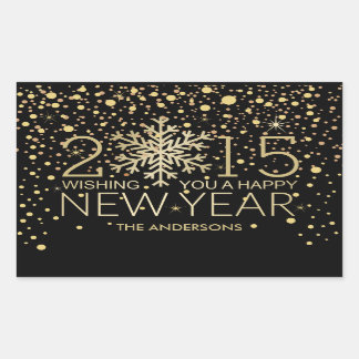 Pegatina Rectangular Feliz Año Nuevo Snowflake Gold Confetti
