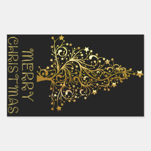 Pegatina Rectangular Feliz Árbol de Navidad Estrellas Moda brillante de
