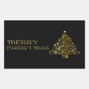Pegatina Rectangular Feliz Árbol de Navidad Estrellas Moda brillante de