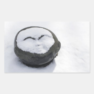 Pegatina Rectangular Feliz Buda con la nieve facial