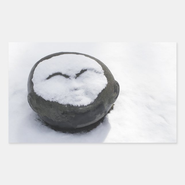 Pegatina Rectangular Feliz Buda con la nieve facial (Anverso)