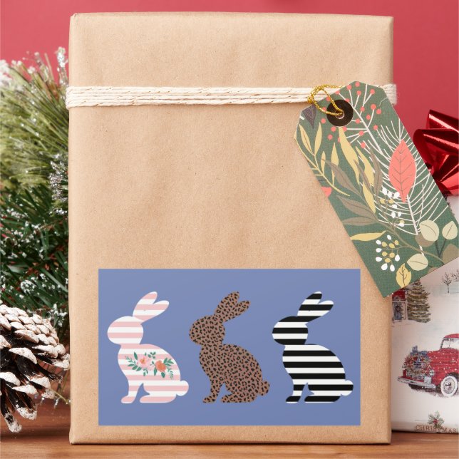 Pegatina Rectangular Feliz Conejo Conejo Conejo Conejo Conejo de Leopar (Vacaciones)