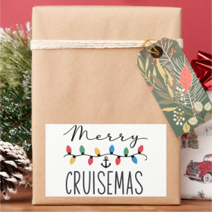 Pegatina Rectangular Feliz Crucero de Navidad Familiar Viaje de Navidad
