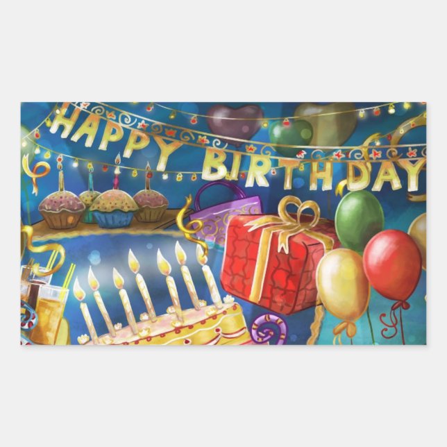 Pegatina Rectangular Feliz cumpleaños (Anverso)