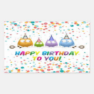 Pegatina Rectangular Feliz cumpleaños a ti, búhos,
