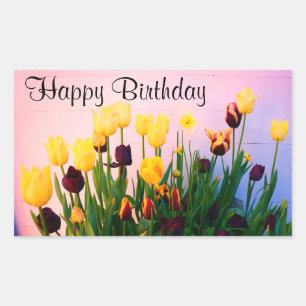 Pegatina Rectangular Feliz cumpleaños a varios tulipanes #1 Pegatinas