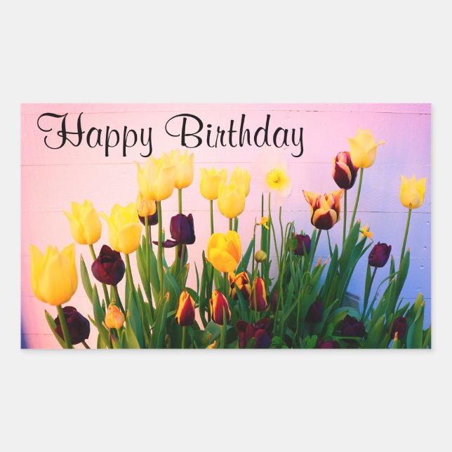 Pegatina Rectangular Feliz cumpleaños a varios tulipanes #1 Pegatinas (Anverso)
