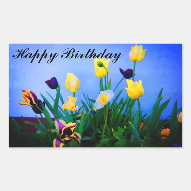 Pegatina Rectangular Feliz cumpleaños a varios tulipanes #2 Pegatinas (Anverso)
