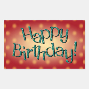 Pegatina Rectangular Feliz cumpleaños Blue Polka Dot Textos Red Bkgrd