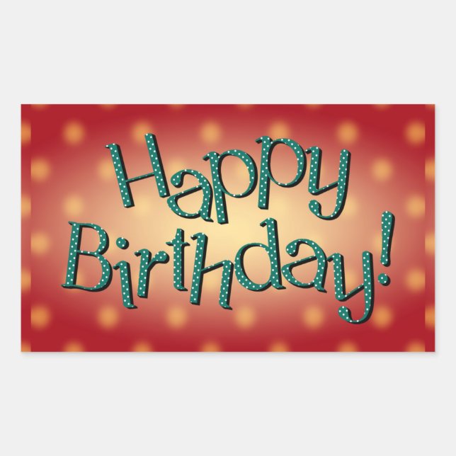Pegatina Rectangular Feliz cumpleaños Blue Polka Dot Textos Red Bkgrd (Anverso)