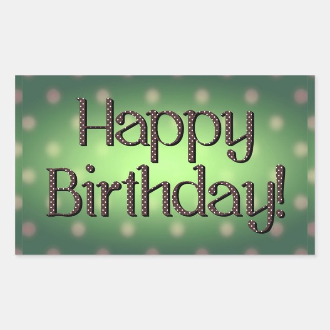 Pegatina Rectangular Feliz cumpleaños Brown Polka Dot Textos Verde Bkgr (Anverso)