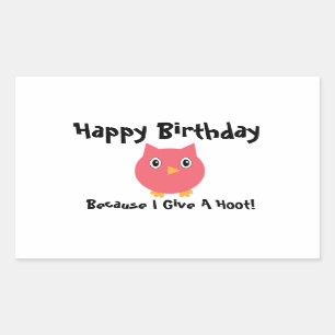 Pegatina Rectangular Feliz cumpleaños, búho rosa y gracioso personaje
