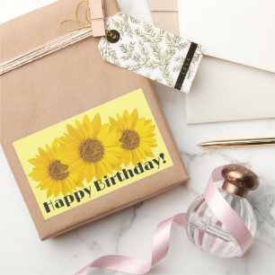 Pegatina Rectangular Feliz cumpleaños con girasoles amarillos