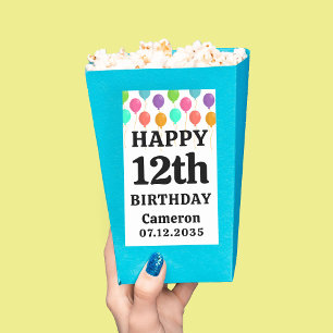 Pegatina Rectangular Feliz cumpleaños cualquier edad Popcorn personaliz