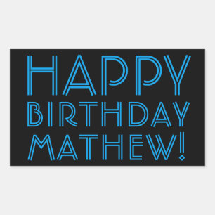 Pegatina Rectangular Feliz Cumpleaños (CUALQUIER NOMBRE) Azul y Negro