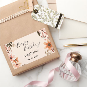 Pegatina Rectangular Feliz cumpleaños de Floral Multicolor personalizad