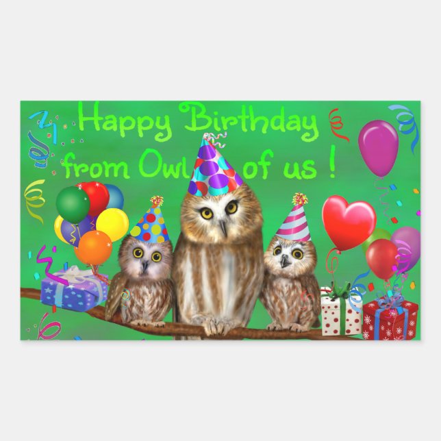 Pegatina Rectangular Feliz cumpleaños de parte de nuestro Búho! (Anverso)