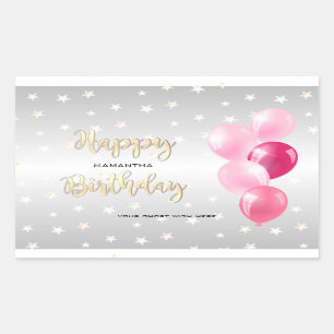 Pegatina Rectangular Feliz cumpleaños estrellado elegante y globos