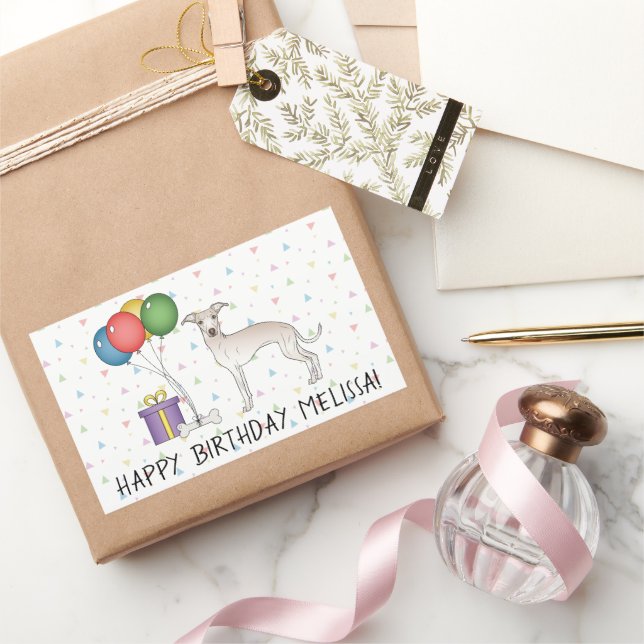 Pegatina Rectangular Feliz cumpleaños - Galgo Italiano Crema Perro Lind (Regalar)
