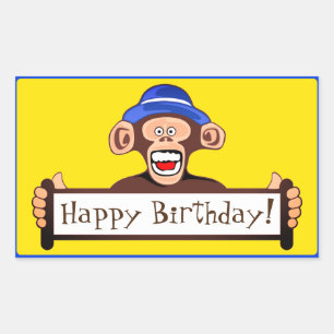 Pegatina Rectangular Feliz cumpleaños, gracioso mono con Rótulo