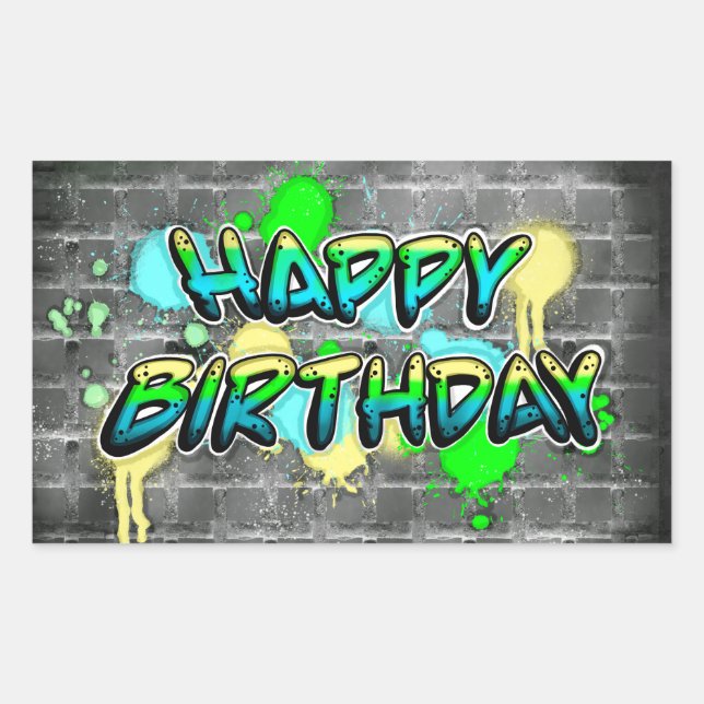 Pegatina Rectangular Feliz cumpleaños | Graffiti Textos (Anverso)