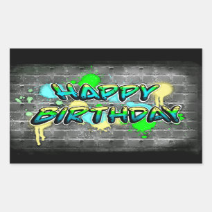 Pegatina Rectangular Feliz cumpleaños   Graffiti Textos