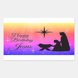 Pegatina Rectangular Feliz cumpleaños, Jesús, Navidad Natividad