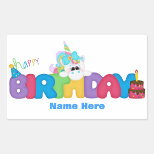 Pegatina Rectangular Feliz cumpleaños Unicornio (personalizado)