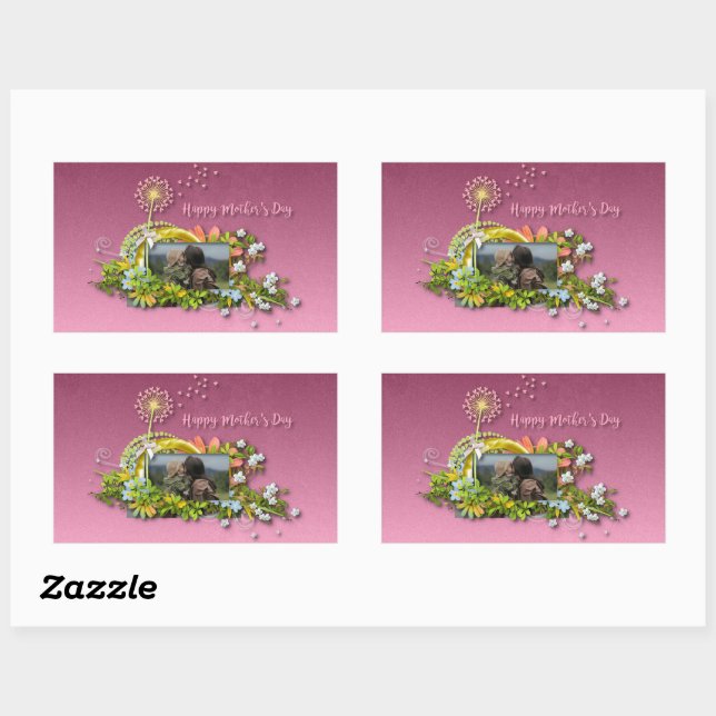 Pegatina Rectangular Feliz Día de la Madre (Hoja)