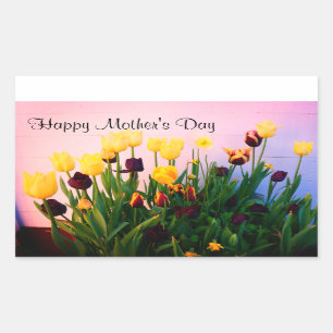 Pegatina Rectangular Feliz Día de la Madre a varios tulipanes #1 Pegati