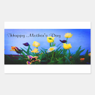 Pegatina Rectangular Feliz Día de la Madre a varios tulipanes #2 Pegati