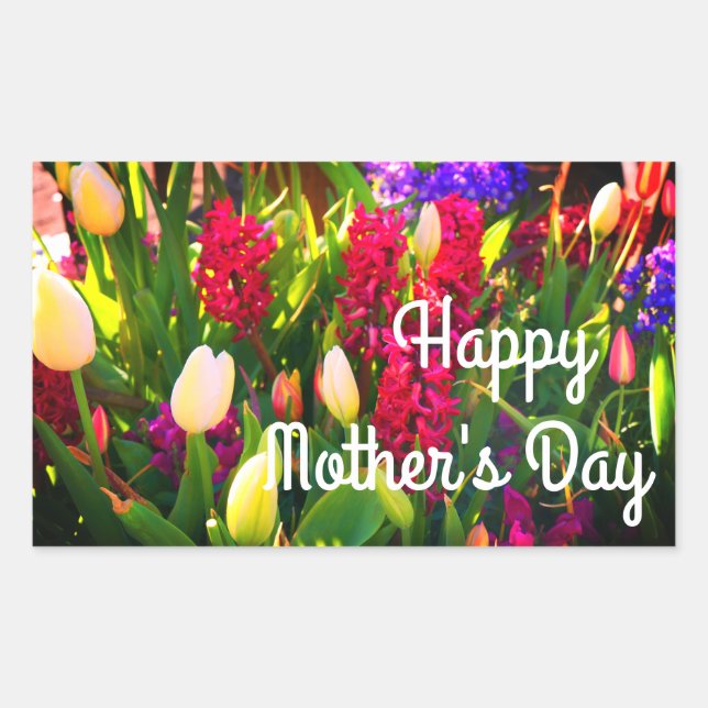 Pegatina Rectangular Feliz Día de la Madre, flores de primavera #5 Pega (Anverso)