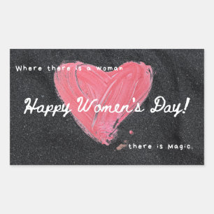 Pegatina Rectangular Feliz día de las mujeres negro
