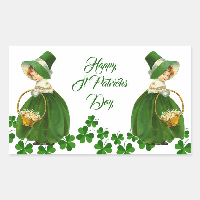 Pegatina Rectangular Feliz Día de San Patricio, pequeña chica afortunad (Anverso)