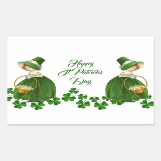 Pegatina Rectangular Feliz Día de San Patricio, pequeña chica afortunad