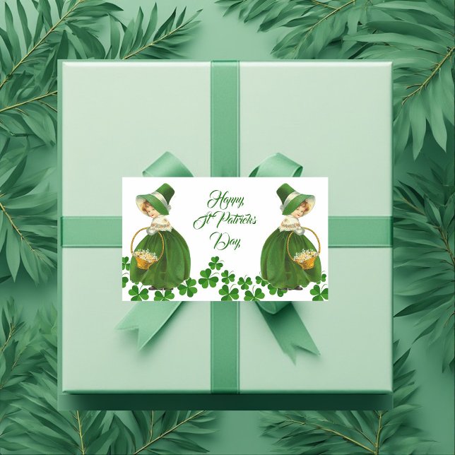 Pegatina Rectangular Feliz Día de San Patricio, pequeña chica afortunad (Happy St Patrick's Day Little Girl Lucky Shamrocks Rectangular Sticker)