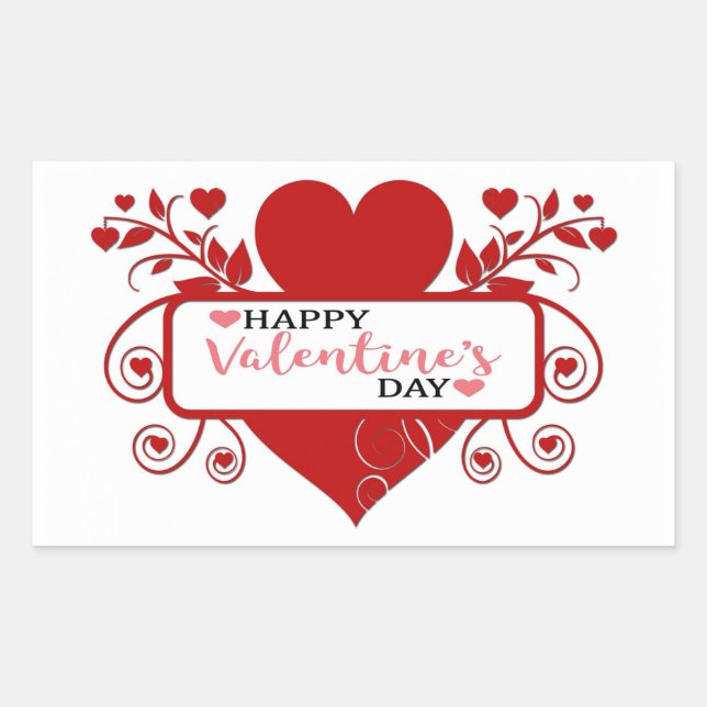 Pegatina Rectangular Feliz Día de San Valentín (Anverso)