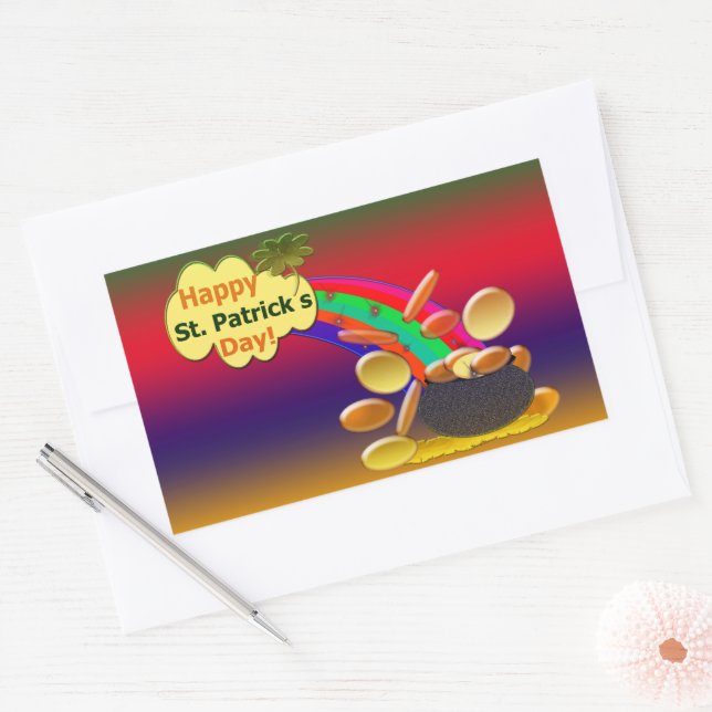 Pegatina Rectangular Feliz Día del Arcoiris en San Patricio (Sobre)