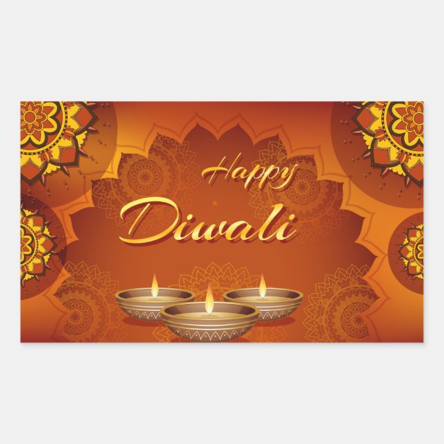 Pegatina rectangular Feliz Diwali (Anverso)