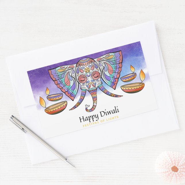 Pegatina Rectangular Feliz Diwali (Sobre)