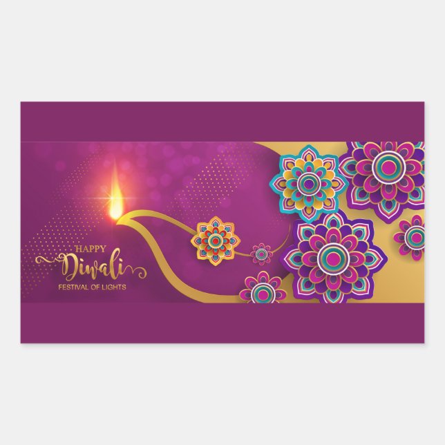 Pegatina Rectangular Feliz Diwali (Anverso)