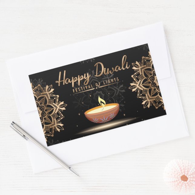 Pegatina Rectangular Feliz Diwali (Sobre)