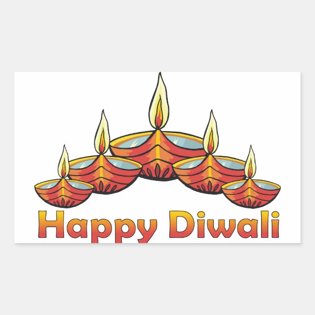 Pegatina Rectangular Feliz Diwali Deepas (Anverso)
